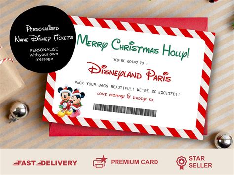 Christmas Personalised Disneyland Ticket Surprise Disney T Waltdisney World Card Disneyland