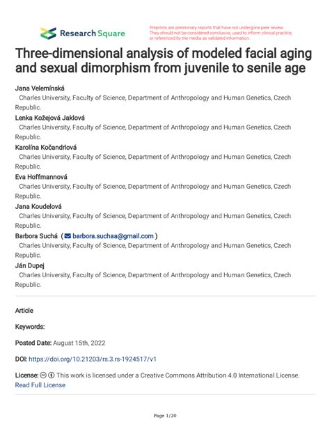 Pdf Three Dimensional Analysis Of Modeled Facial Aging And Sexual Dimorphism From Juvenile To