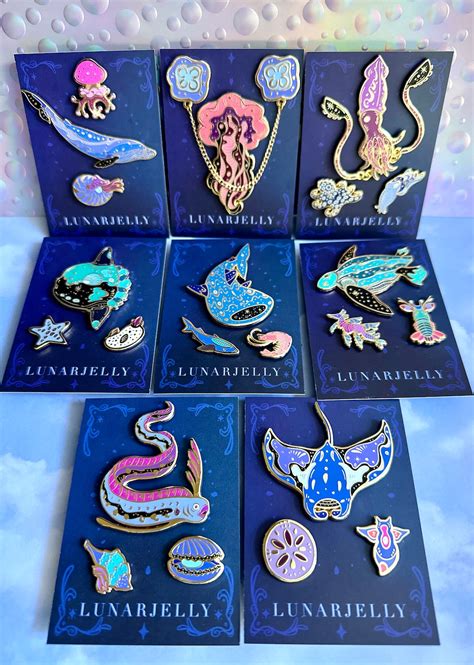 Lovely Leviathans Enamel Pin Set Giant Sea Creature Themed Pins Etsy