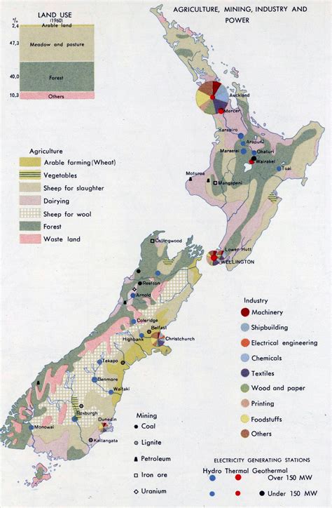 1967 Map of New Zealand: Agriculture, Mining, Industry, Power