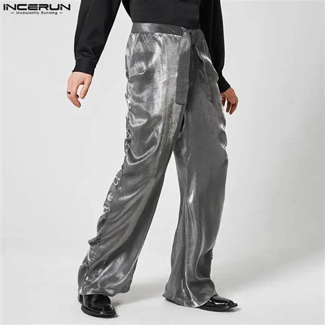 INCERUN Pantalones Rectos Brillantes Para Hombre Ropa De Calle Con