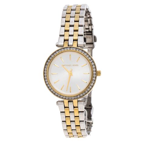 Pre Owned Michael Kors Silver Gold Plated Stainless Steel Darci Mk