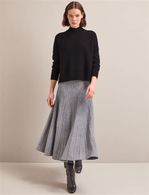 Colette Metallic Pleated Knit Midi Skirt Silver