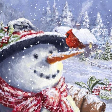 Snowman Cardinal Card Illustration Art Art Illustration