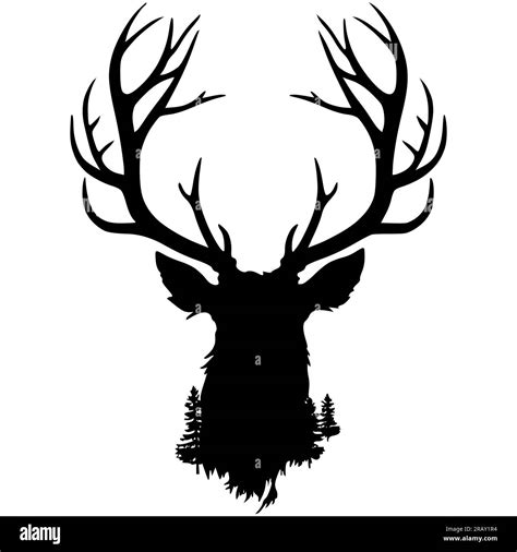 Deer Head Silhouette Hand Drawn Vector Illustration Elk Symbol Graphic