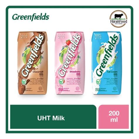 Jual Susu Greenfields UHT Milk Full Cream Choco Malt Strawberry 200 Ml