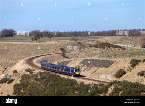 Car Scotrail Class Turbostar Dmu Train Passing The Countryside On