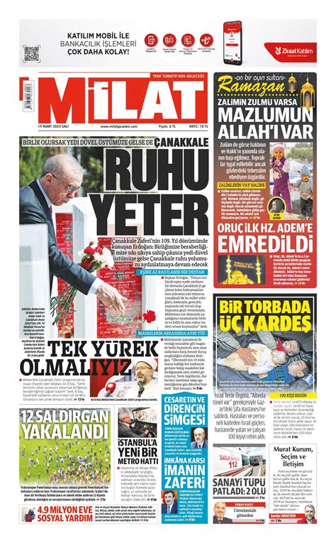 Milat Gazetesi Mart Sal G N Man Eti