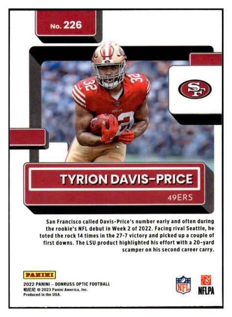 Tyrion Davis Price Rc Donruss Optic Ers Rated Rookie Nfl Id