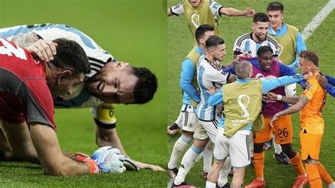 Messi Runs Towards Argentina Goalkeeper Fights Break Out At Other End