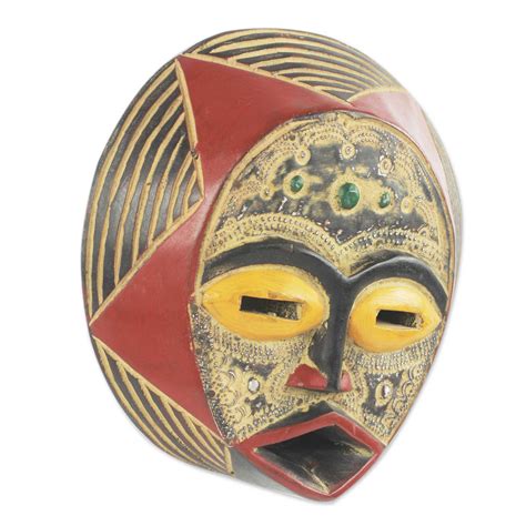 Round African Mask Hand Carved Original Wood Art Ghanaian Star Novica