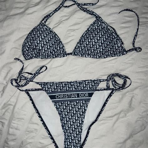 Christian Dior Navy Blue Monogram Triangle Bikini Depop