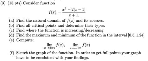 Solved 3 15 Pts Consider Function Fxx1x2−2∣x−1∣ A