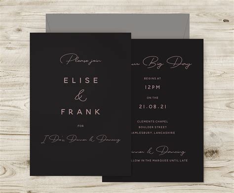 Black Wedding Invitations Chic Invites Glamour Modern | Etsy