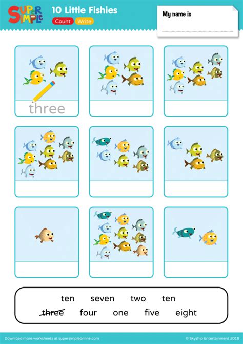 10 Little Fishies Worksheet Count And Write 2 Super Simple