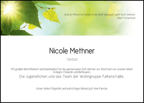 Traueranzeigen Von Nicole Methner Trauer Anzeigen De