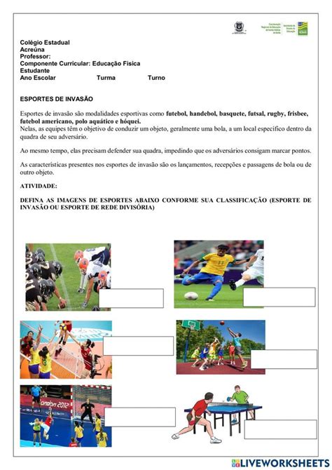 Esportes Online Worksheet For Ensino Fundamental You Can Do The