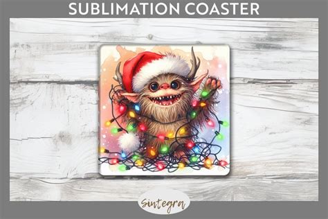 Christmas Krampus V4 Entangled In Lights Square Coaster PNG