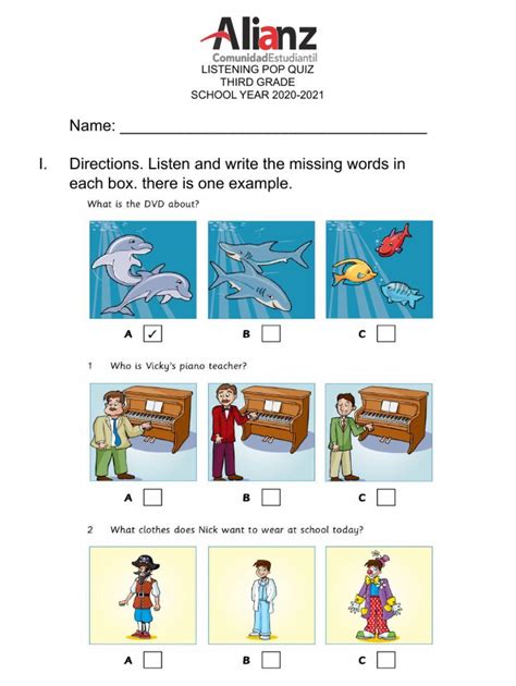 Listening Comprehension Online Activity For Third Grade Live