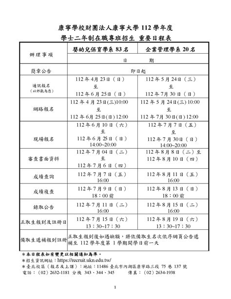 112學年度 【學士二年制 在職專班】 招生簡章 公告 康寧大學台北校區 嬰幼兒保育學系