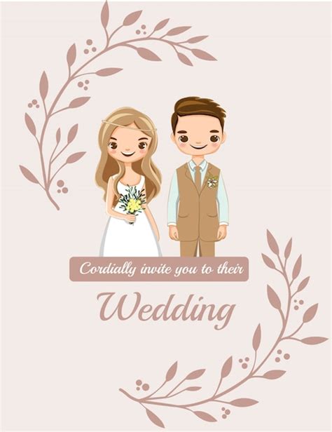 Tarjeta De Invitaciones De Boda Con Linda Pareja Novios Dibujos