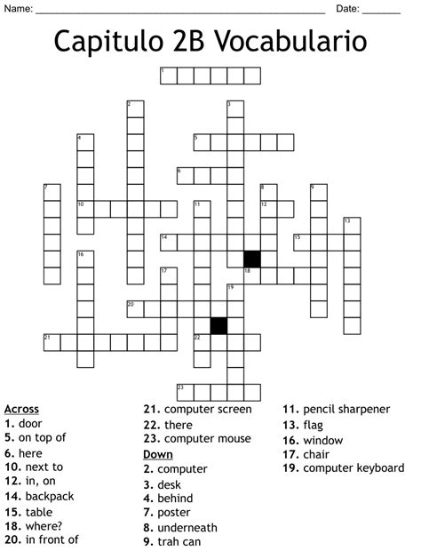 Capitulo 2B Vocabulario Crossword WordMint