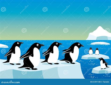 Pinguins Em Uma Banquisa De Gelo Ilustração do Vetor Ilustração de