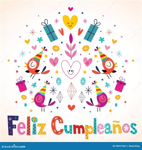 Feliz Cumpleanos Happy Birthday In Spanish Vector Illustration