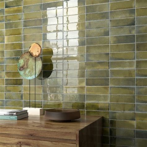 Luma Olive Green Gloss Ceramic Wall Tile Tilemountain