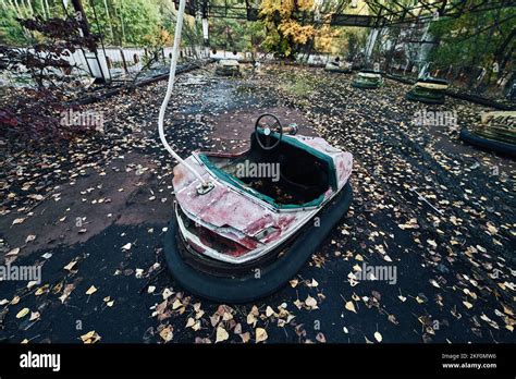 Abandoned Amusement Car Ride In Ghost City Of Pripyat In Chernobyl