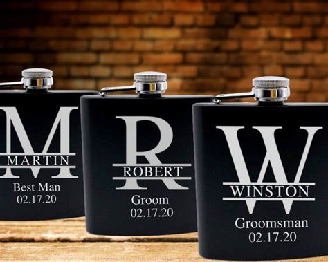 Personalized Flask Set Engraved Matte Black Flask Groomsmen Flasks