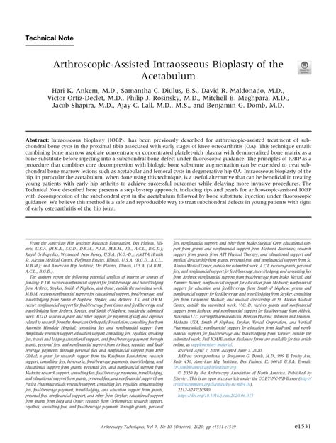 Pdf Arthroscopic Assisted Intraosseous Bioplasty Of The Acetabulum