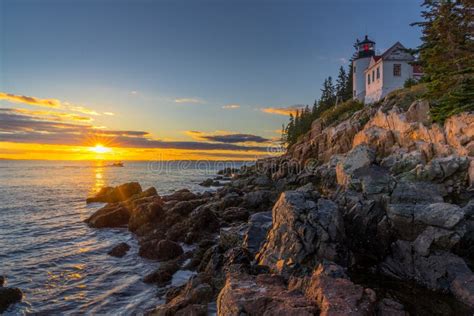 Bass Harbor Head Lighthouse Stock Image Image Of Quiet Rocky