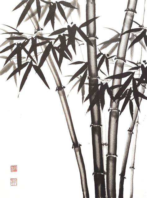 Six bamboo trunks - Original Chinese Brush Painting on Rice Xuan Paper ...