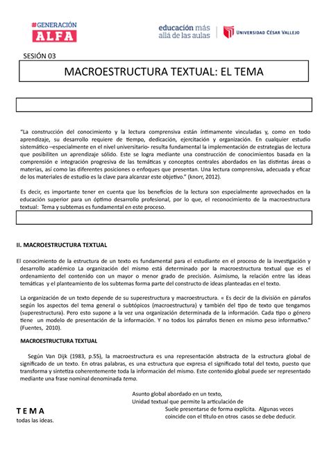 Macroestructura Textual De Comunicaci N Sesi N Macroestructura