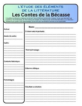 Les Contes de la Bécasse by Guy de Maupassant Story Elements Worksheet