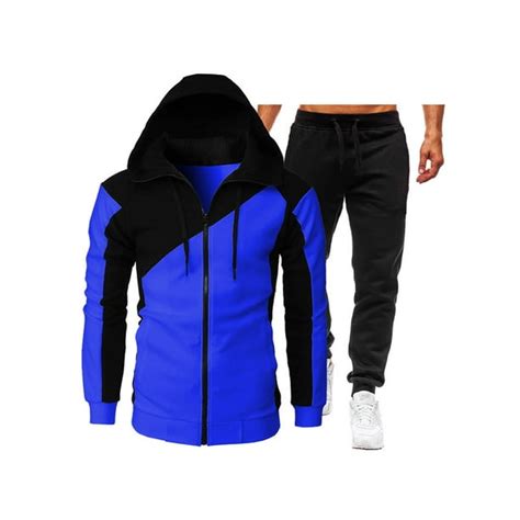 Focusnorm Mens Sweatsuits 2 Piece Hoodie Tracksuit Sets Casual Contrast