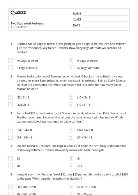 50 Two Step Word Problems Worksheets On Quizizz Free And Printable