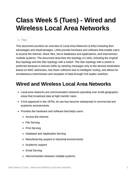 Class Week Tues Wired And Wireless Local Area Networks Lans