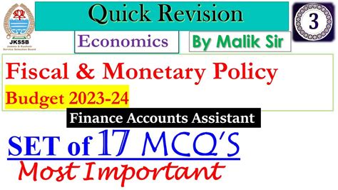 Mcq S On Fiscal And Monetary Policy Budget Jkssb Finance