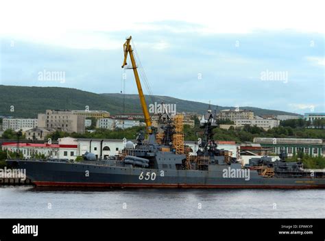 Russian Naval Destroyer In The Port Of Murmansk Russia Stock Photo Alamy