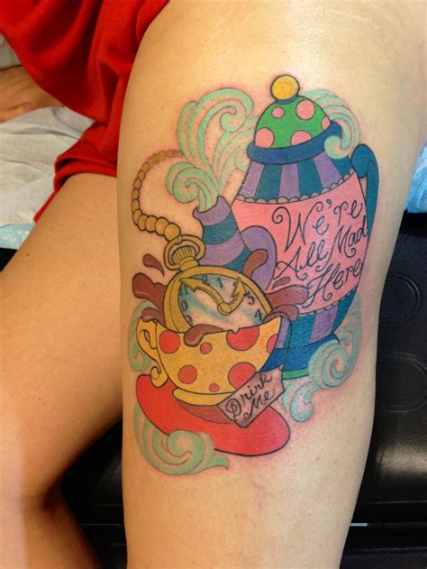 We Re All Mad Here Teacup Teapot Alice In Wonderland Style Tattoo