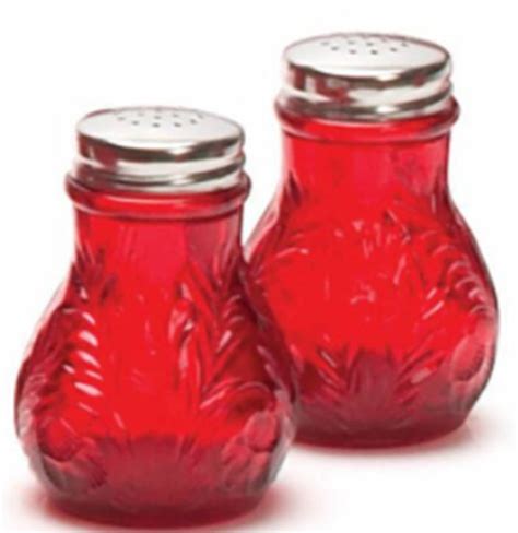 Inverted Thistle Ruby Red Shaker Set W Metal Lids By Mosser Ohio