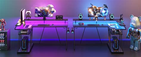 Seven Warrior L Shaped Gaming Desk With Led Lights And Power