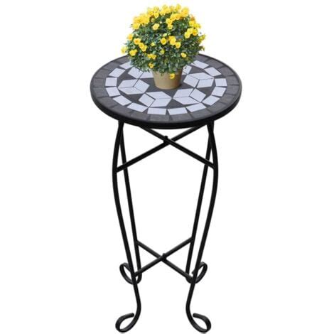 Mesa Auxiliar Para Plantas Mosaico Negro Y Blanco