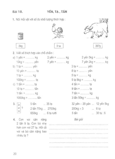 Yến, tạ, tấn - Vở bài tập Toán lớp 4: Tập 1 - Sách Lớp 4