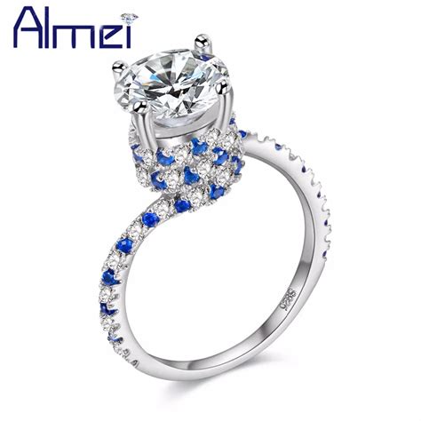 Almei Wedding Big Stone Cute Rings For Women Female Silver Color