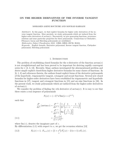 (PDF) On the higher derivatives of the inverse tangent function