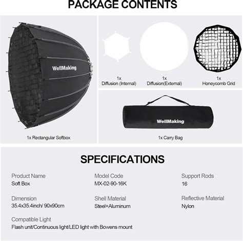 WELLMAKING Caja de luz parabólica de 16 K de 47 2 pulgadas3 9 ft de