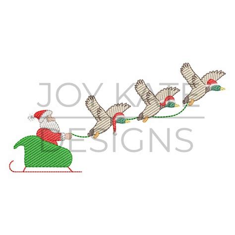 Santa Sleigh With Ducks Sketch Embroidery Design Joy Kate Designs